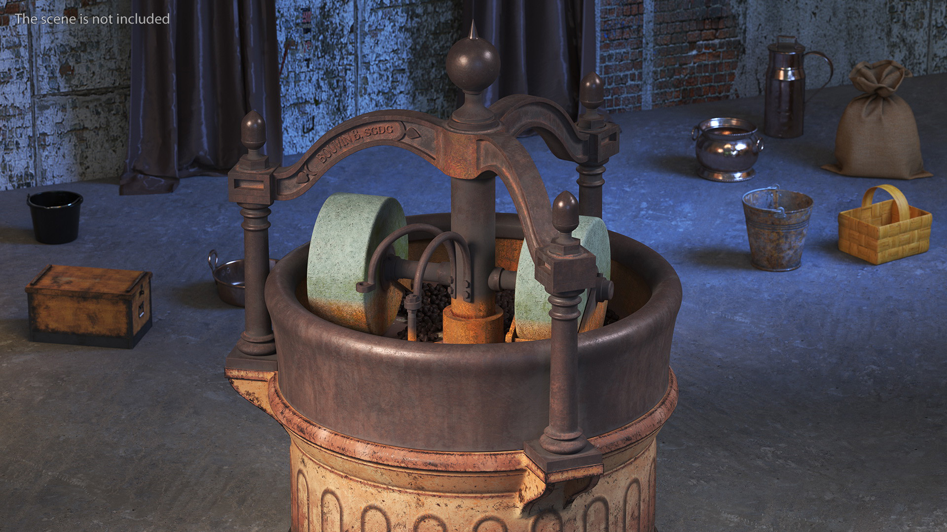 3D Antique Grinder with Cocoa Bean