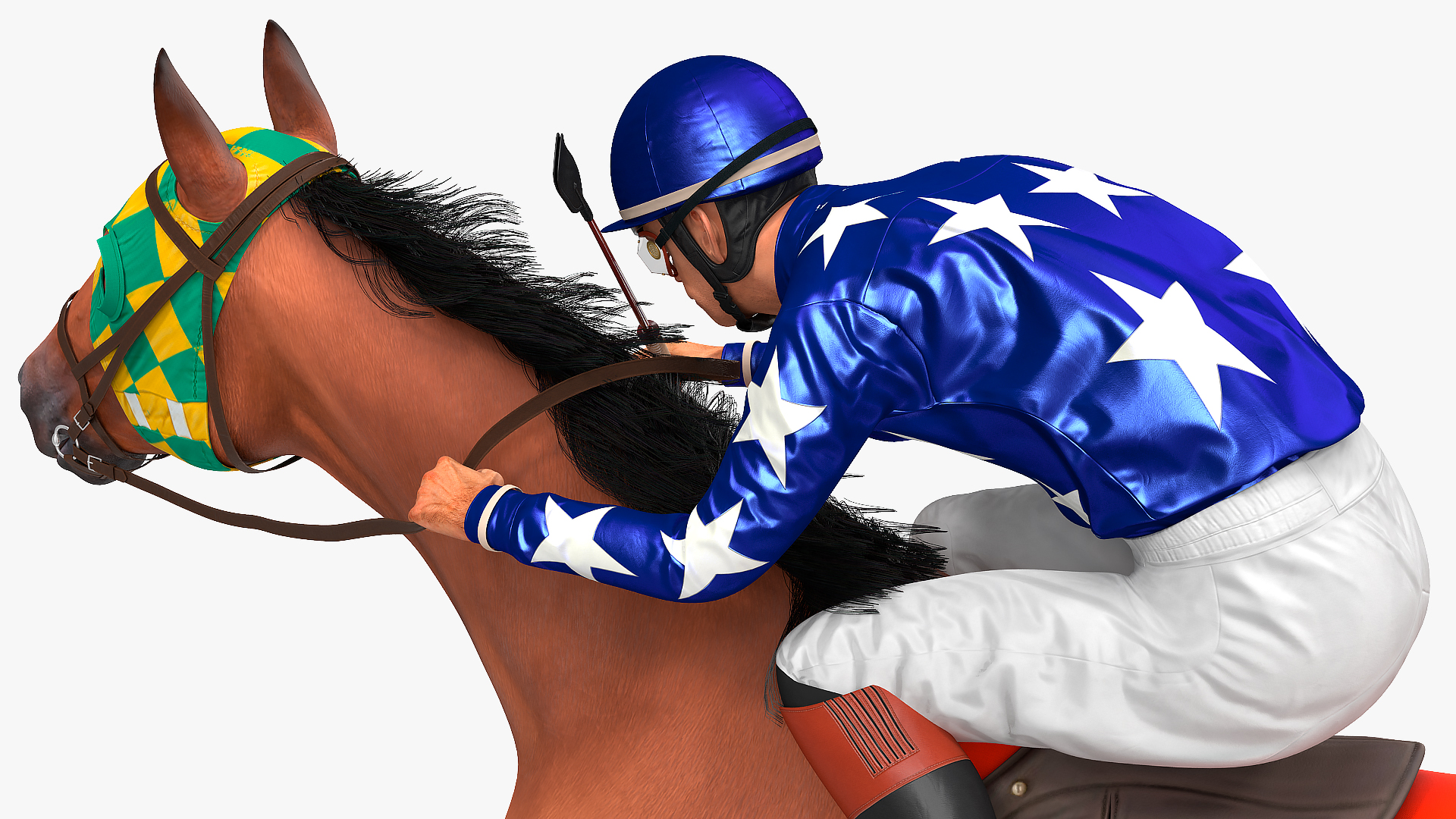 Bay Racing Horse with Jokey Running Fur 3D model