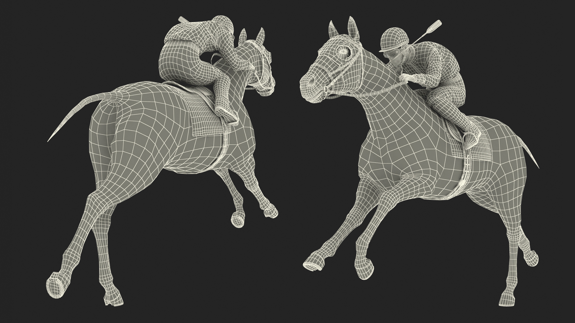 Bay Racing Horse with Jokey Running Fur 3D model