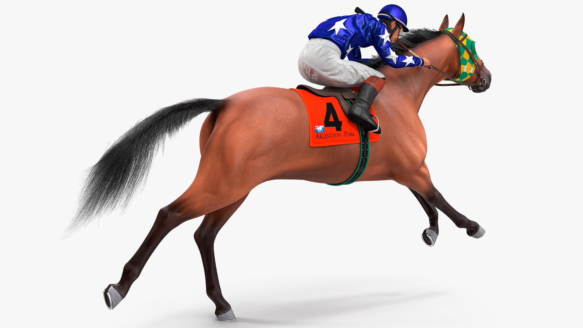 Bay Racing Horse with Jokey Running Fur 3D model