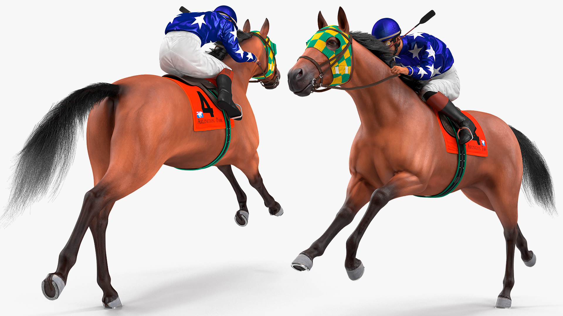 Bay Racing Horse with Jokey Running Fur 3D model