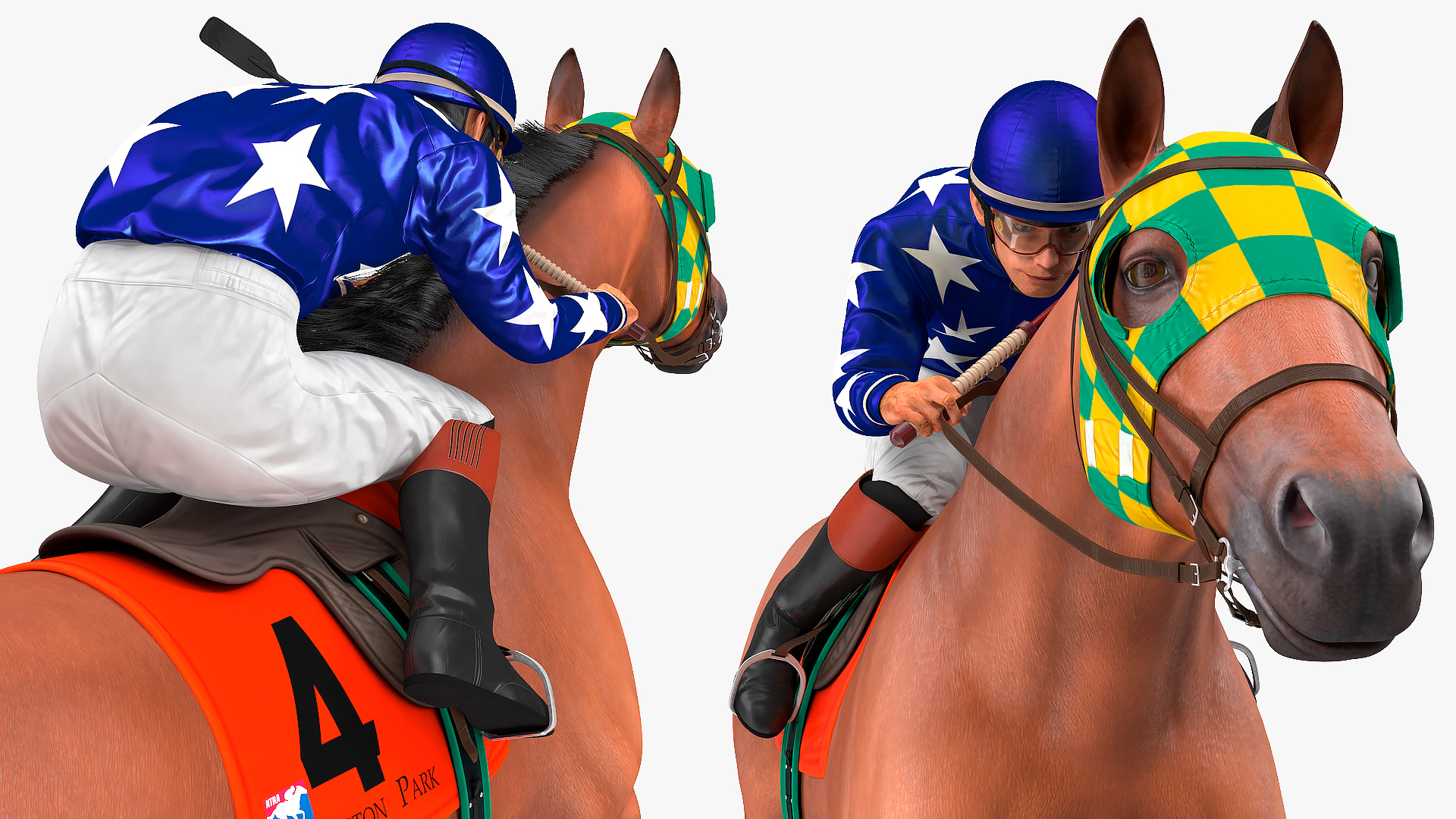 Bay Racing Horse with Jokey Running Fur 3D model