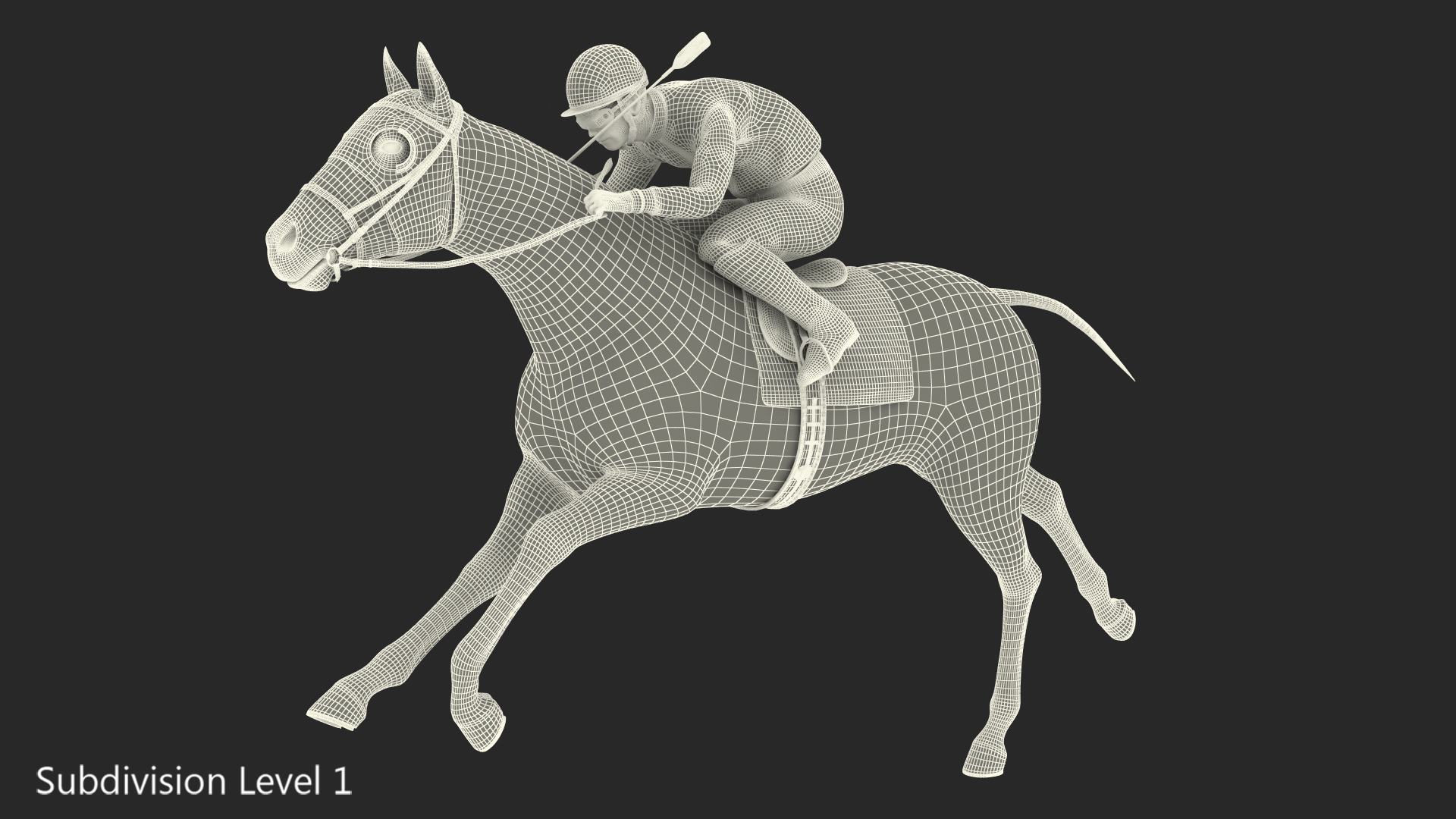 Bay Racing Horse with Jokey Running Fur 3D model