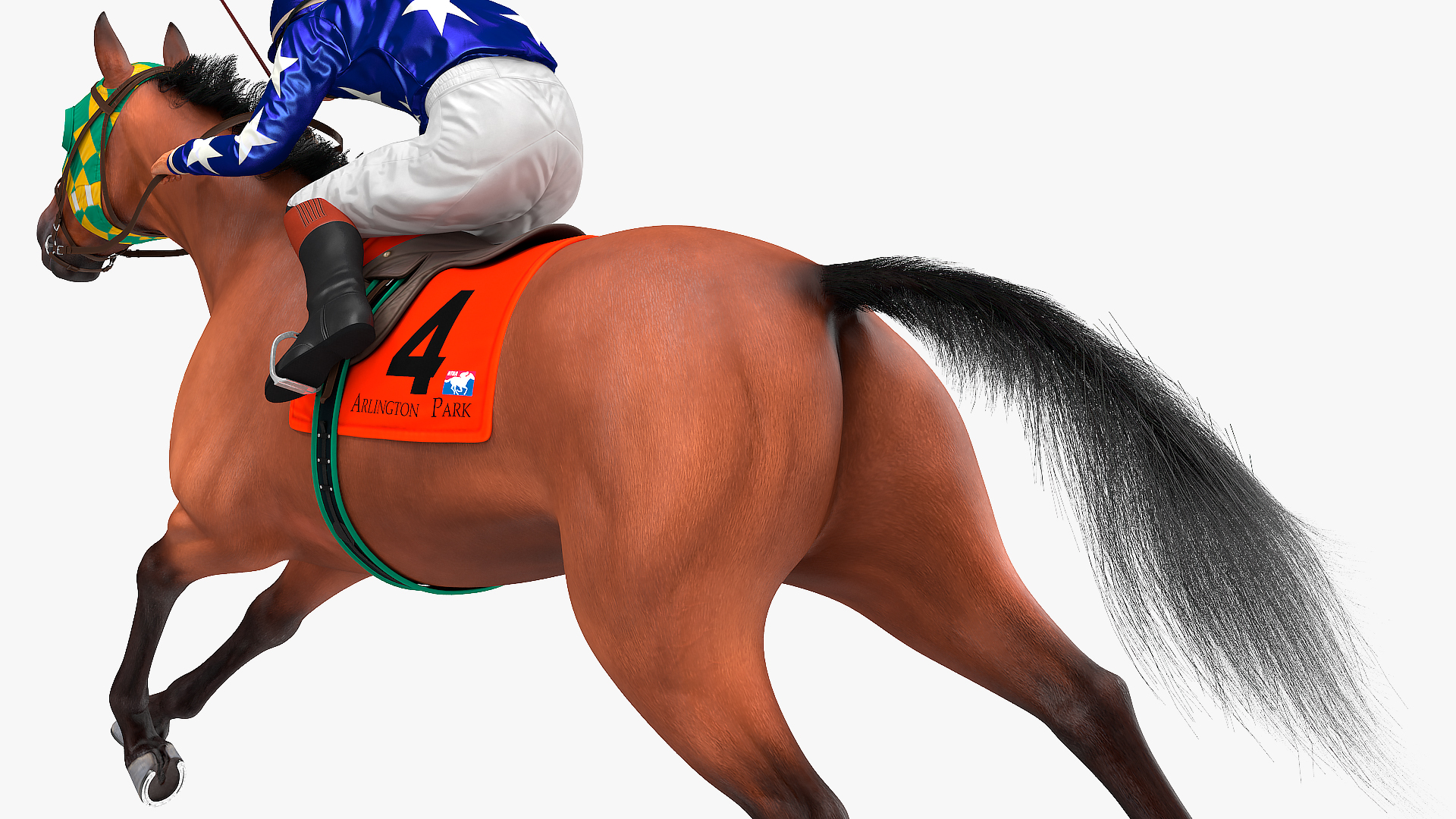 Bay Racing Horse with Jokey Running Fur 3D model