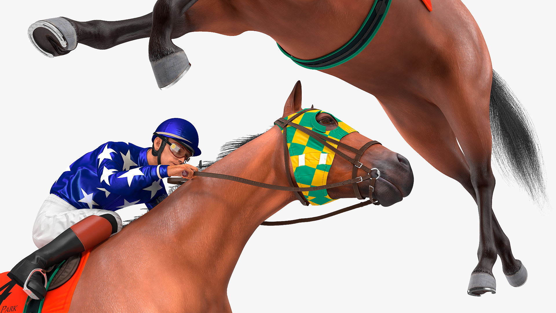 Bay Racing Horse with Jokey Running Fur 3D model