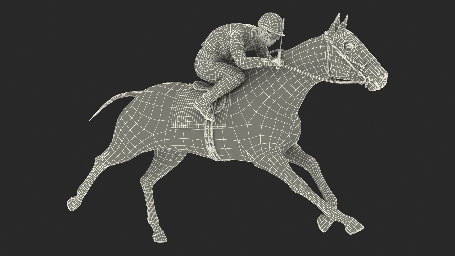 Bay Racing Horse with Jokey Running Fur 3D model