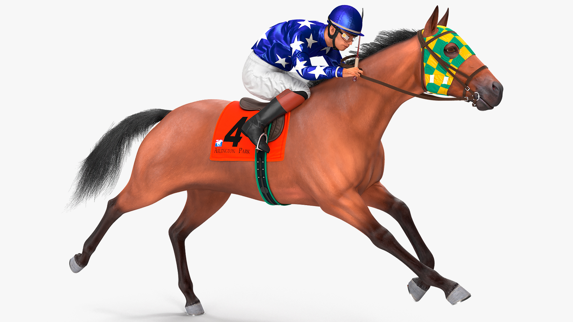 Bay Racing Horse with Jokey Running Fur 3D model