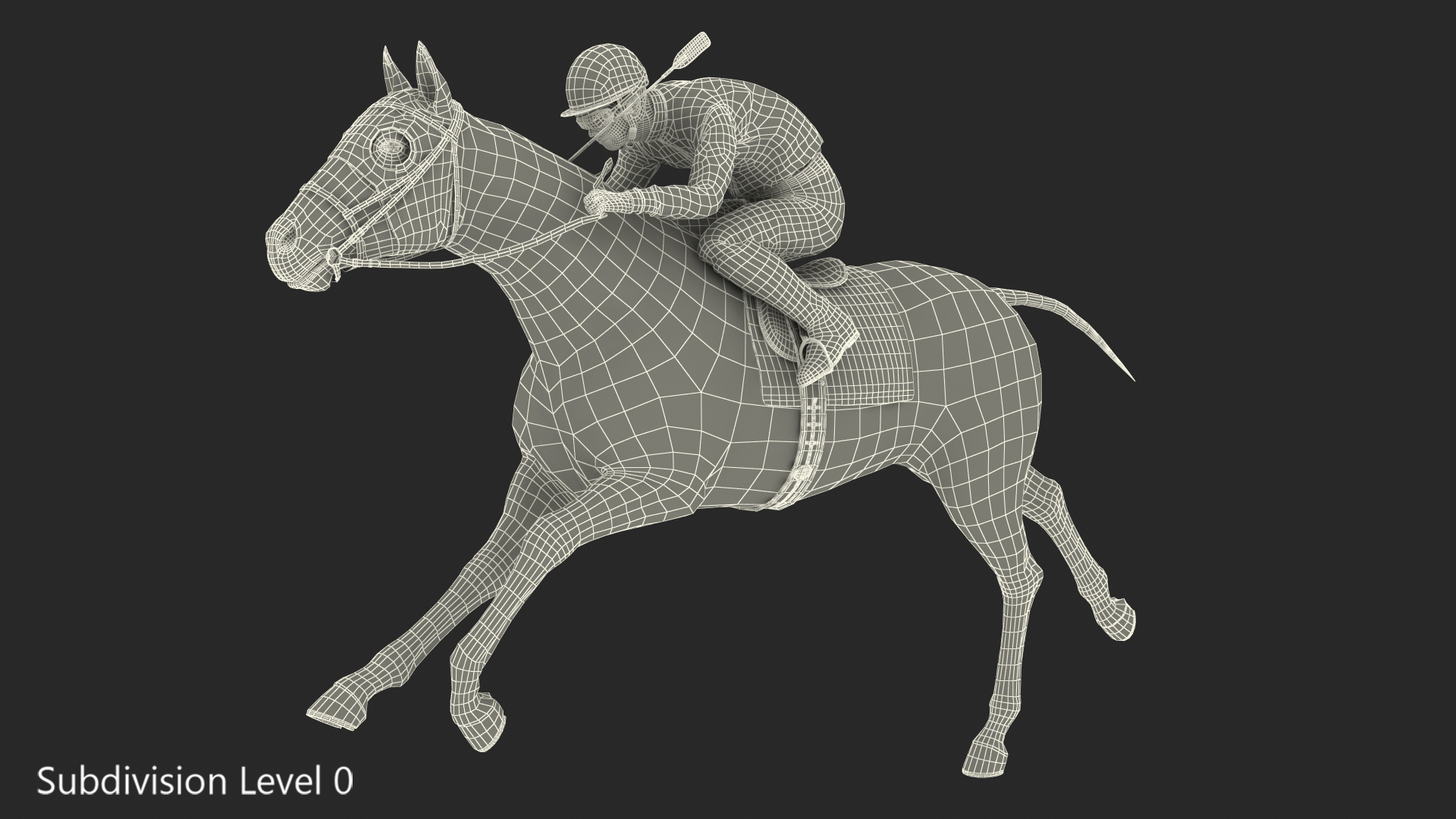 Bay Racing Horse with Jokey Running Fur 3D model