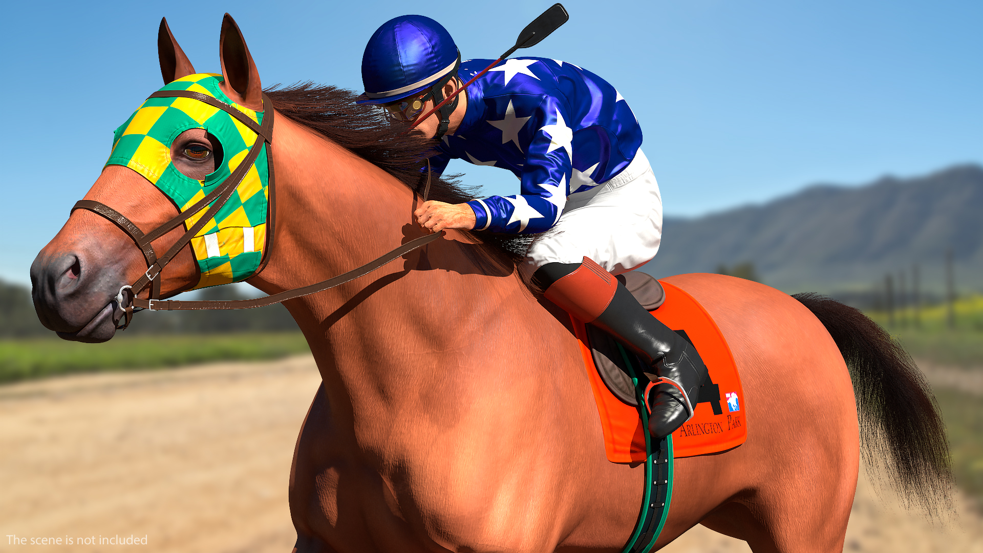 Bay Racing Horse with Jokey Running Fur 3D model