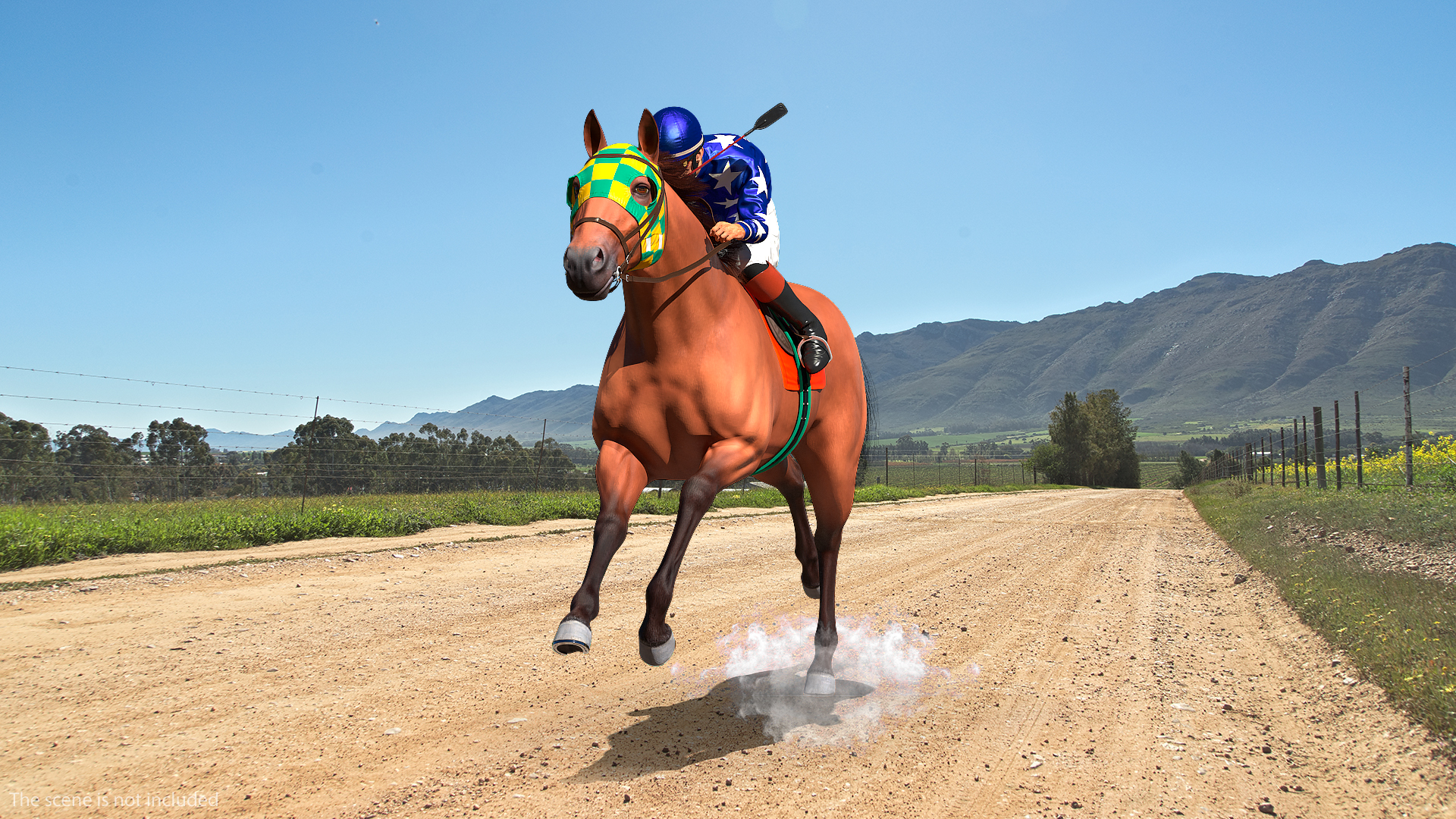 Bay Racing Horse with Jokey Running Fur 3D model