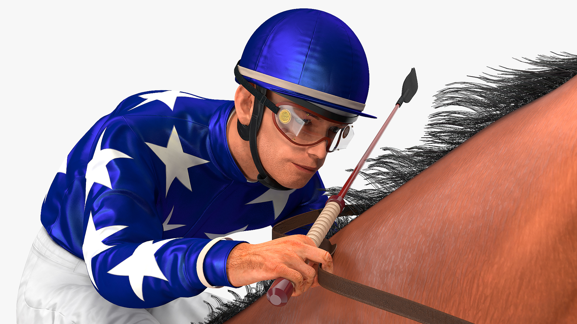 Bay Racing Horse with Jokey Running Fur 3D model