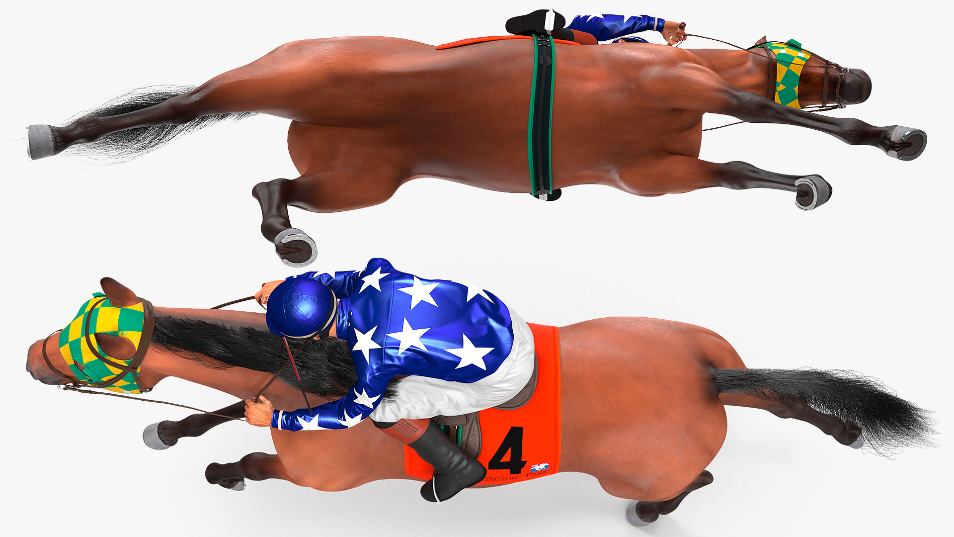 Bay Racing Horse with Jokey Running Fur 3D model