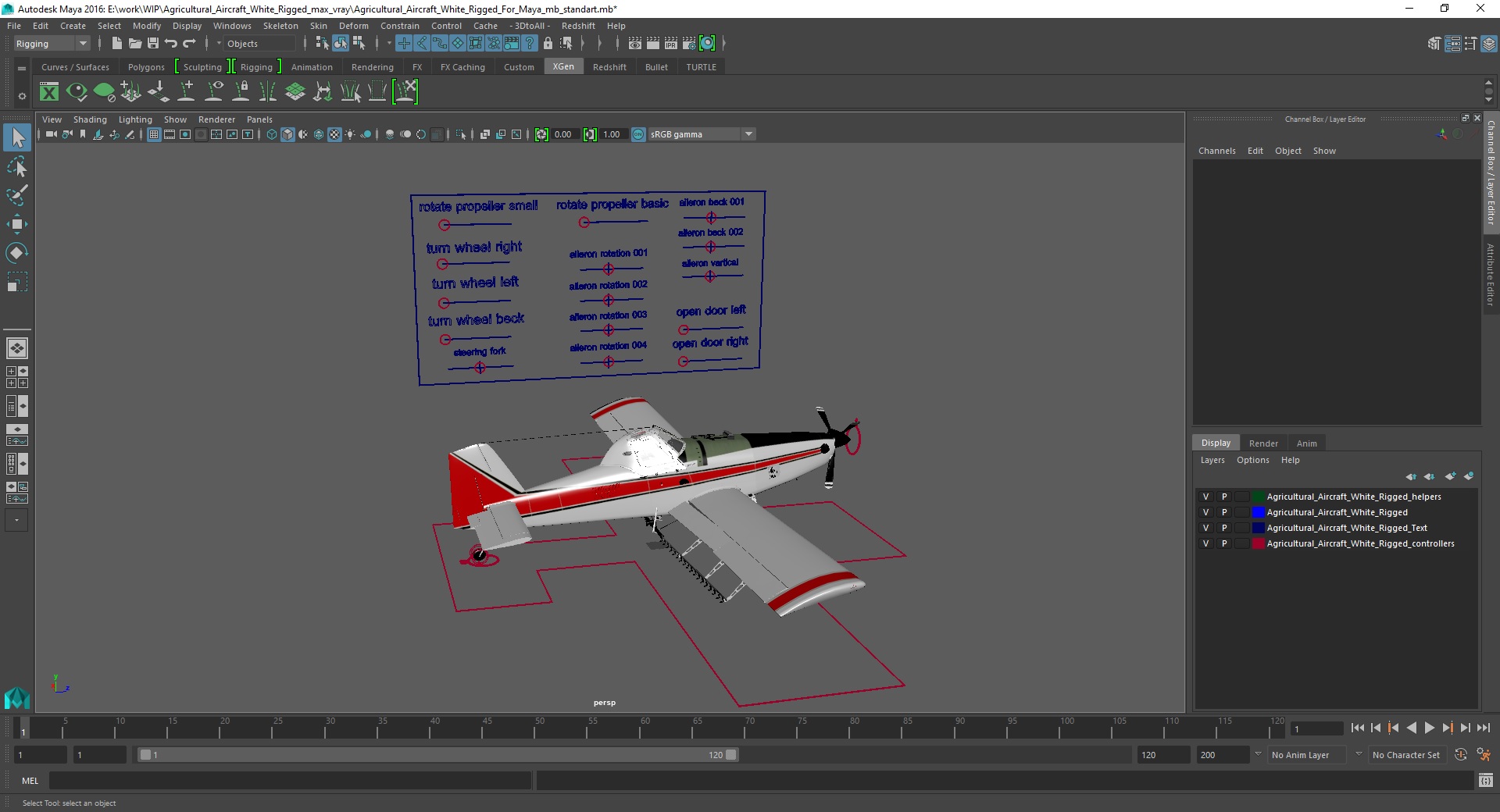 3D Agricultural Aircraft White Rigged for Maya model