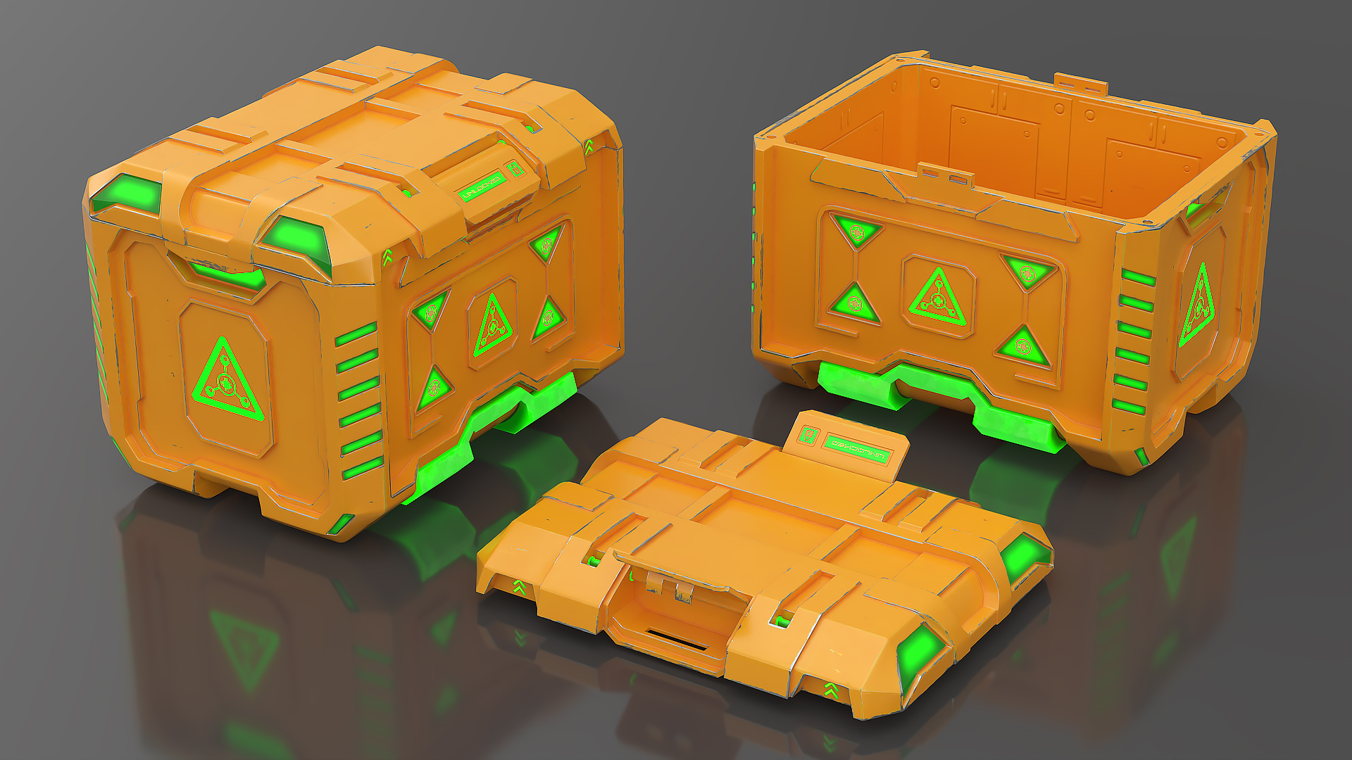 3D Sci-Fi Supply Crate Orange