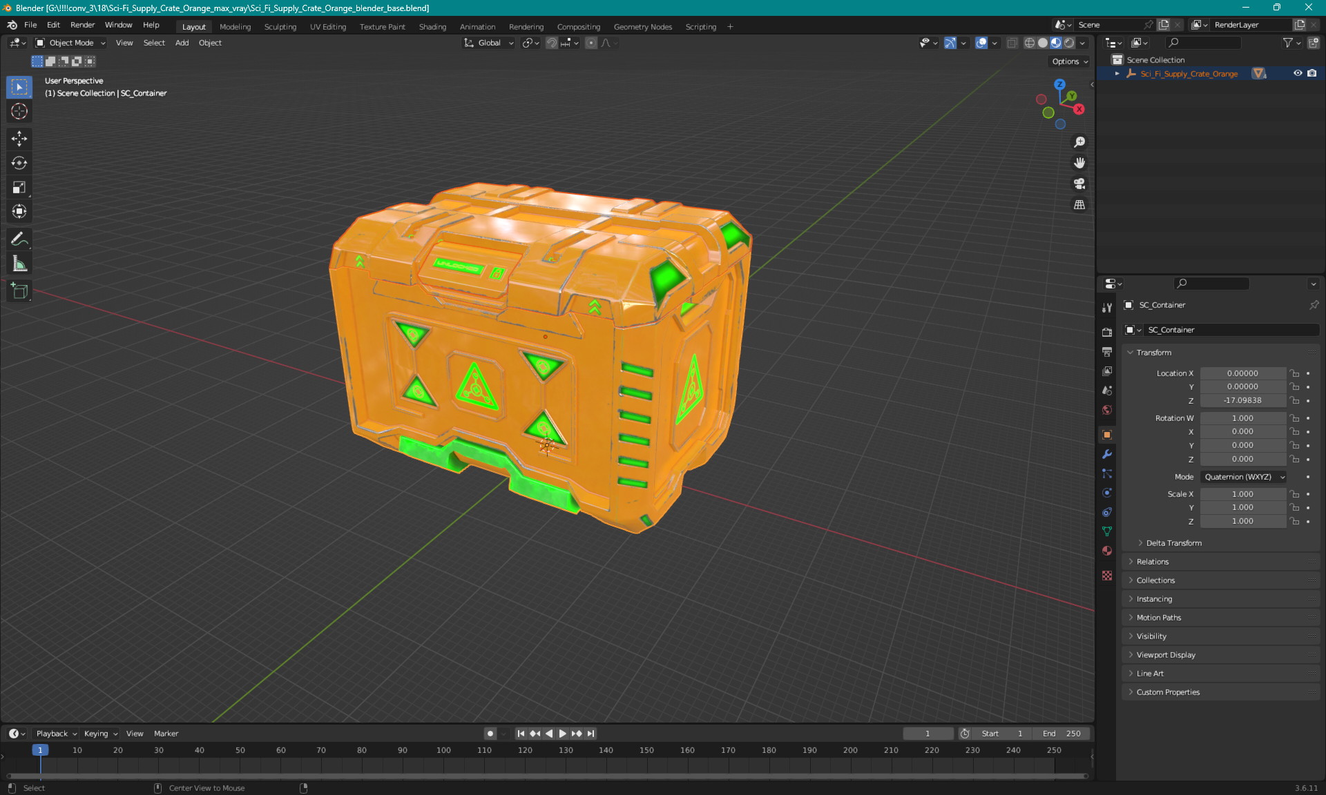 3D Sci-Fi Supply Crate Orange