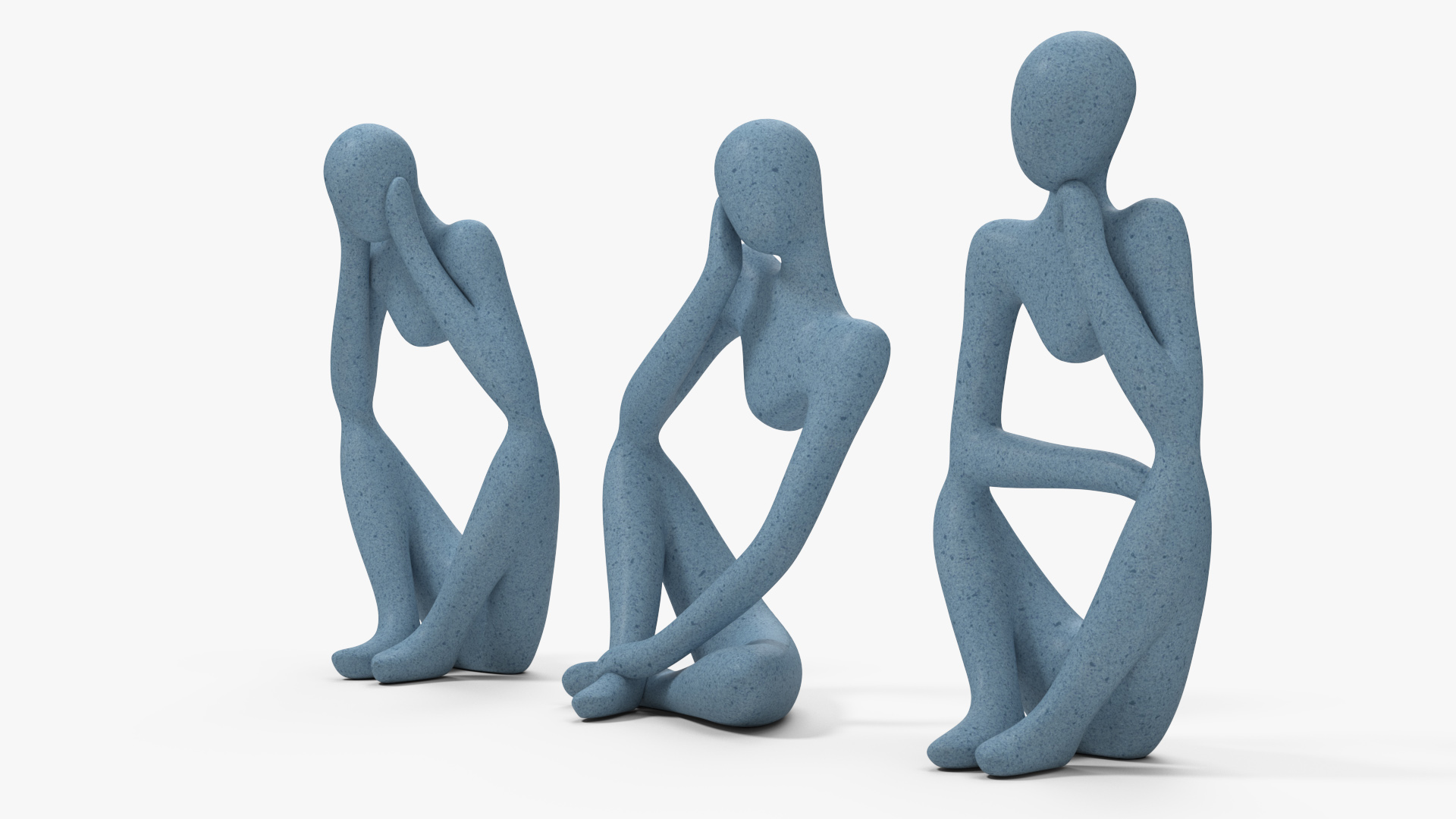 3D Abstract Thinking Figures Trio Blue Stone