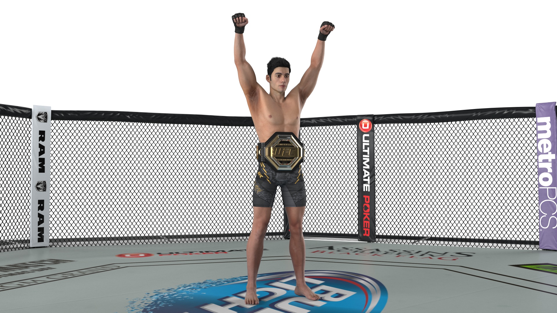 3D model UFC Fighting Arena with MMA Champion Fur