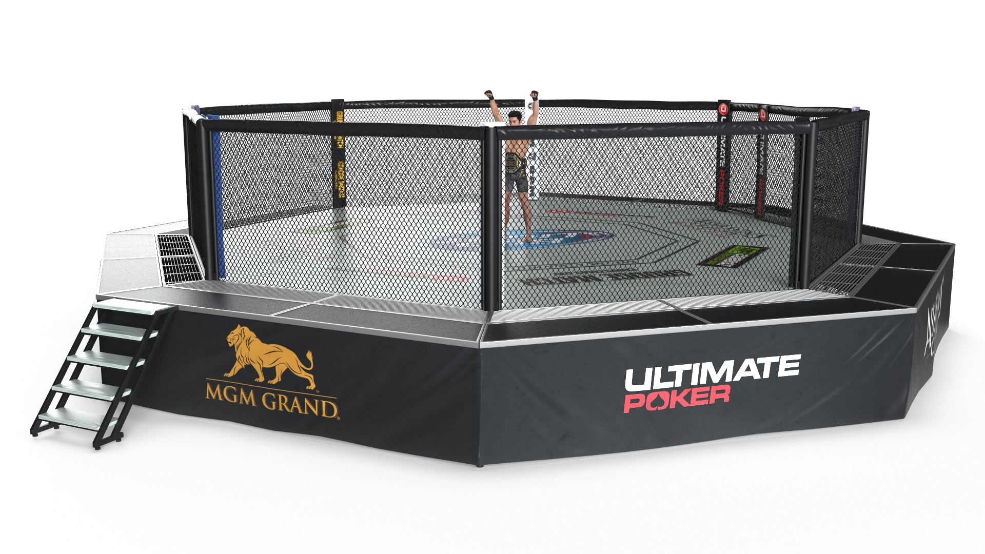 3D model UFC Fighting Arena with MMA Champion Fur