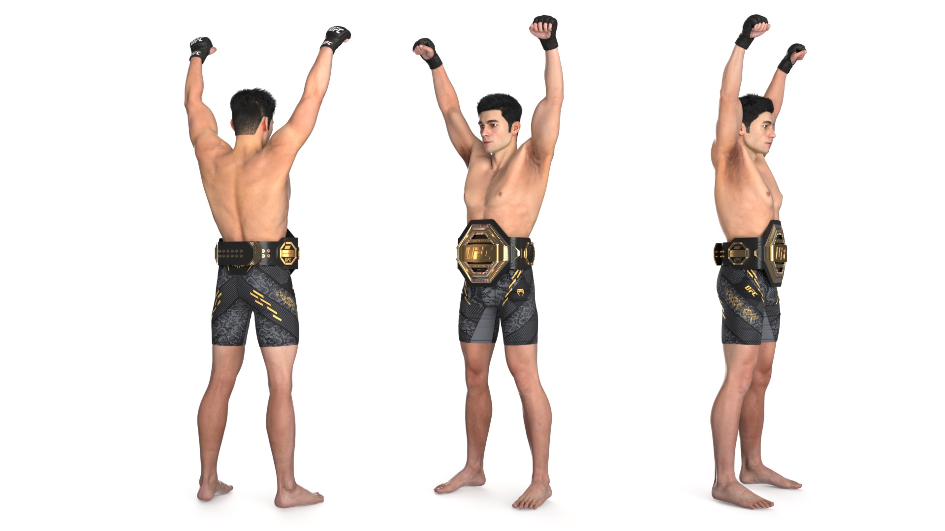 3D model UFC Fighting Arena with MMA Champion Fur