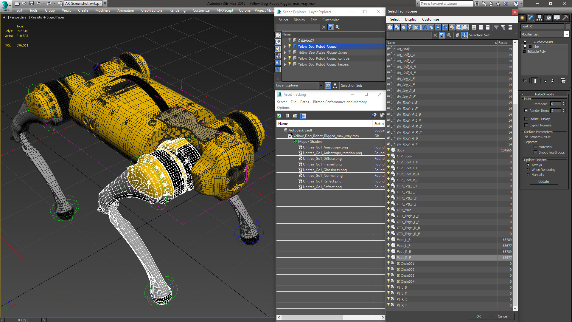 Yellow Dog Robot Rigged for Maya 3D