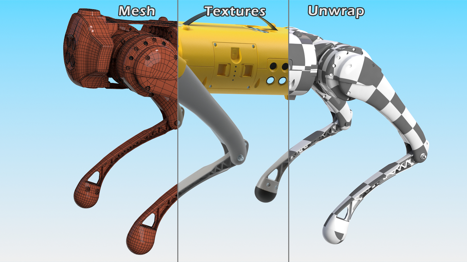 Yellow Dog Robot Rigged for Maya 3D