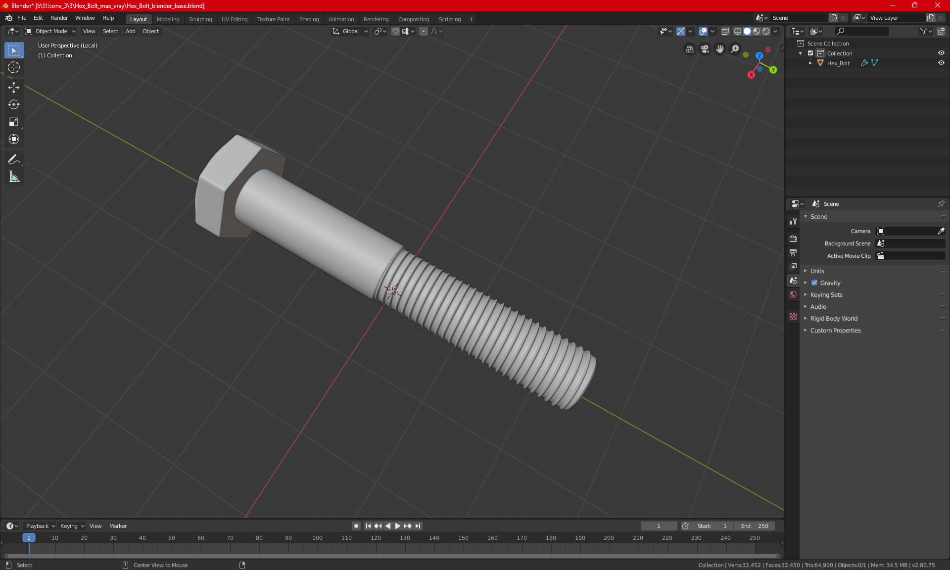 3D Hex Bolt for 3D Print