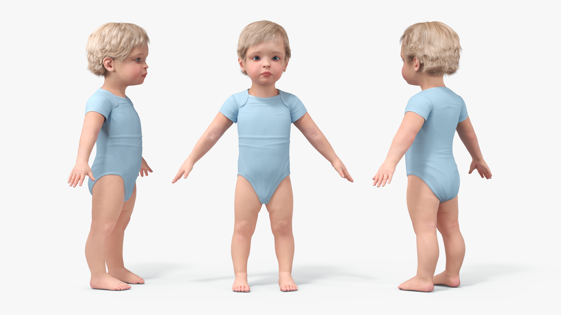 Boy Aged 1 Year in Bodysuit A-Pose 3D model