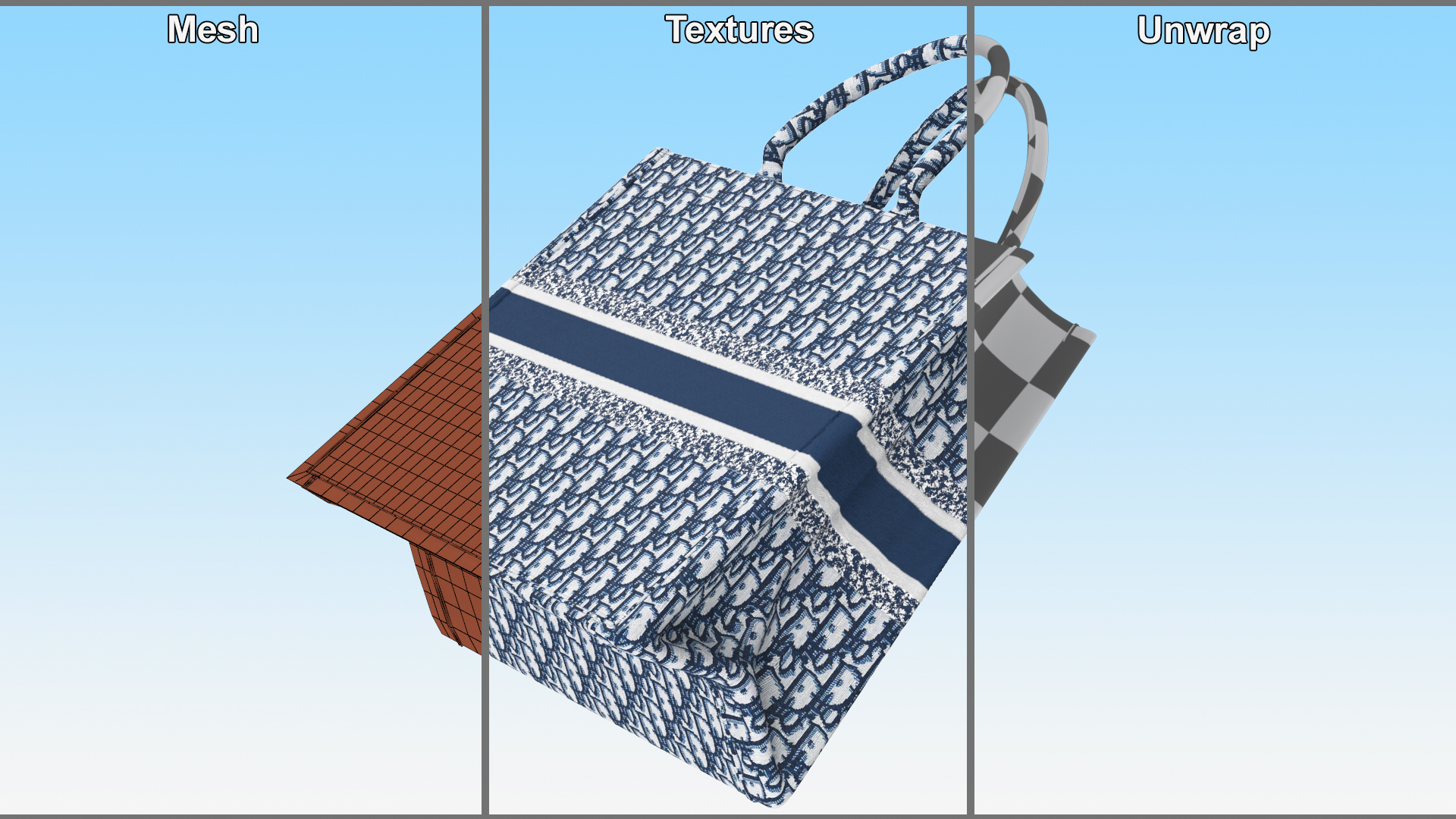 Embroidery Book Tote Bag Blue 3D model