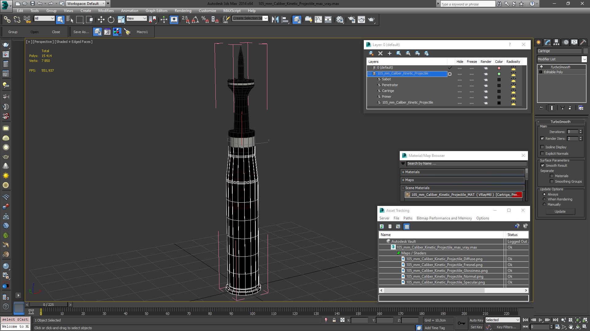 3D 105 mm Caliber Kinetic Projectile model