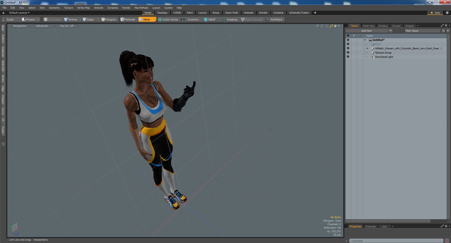 3D Athletic Woman with Futuristic Bionic Arm Rock Pose