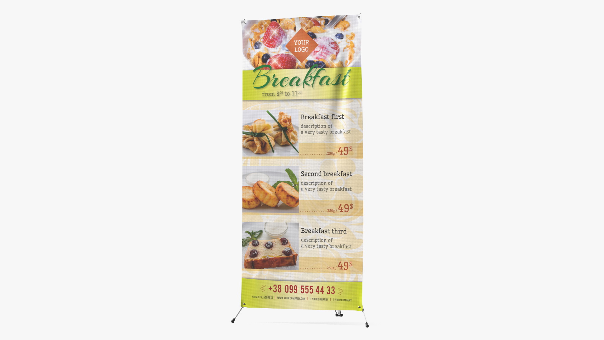 Banner Stand with Breakfast Menu 3D