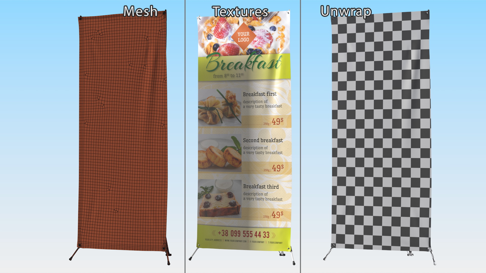 Banner Stand with Breakfast Menu 3D