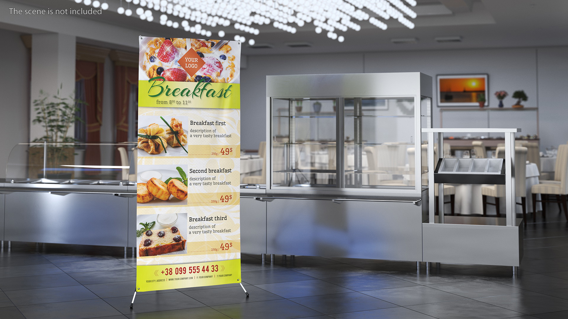 Banner Stand with Breakfast Menu 3D