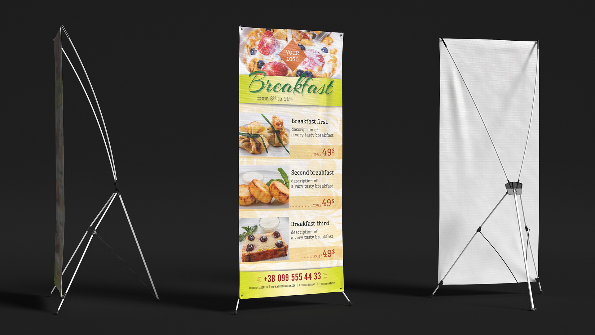 Banner Stand with Breakfast Menu 3D