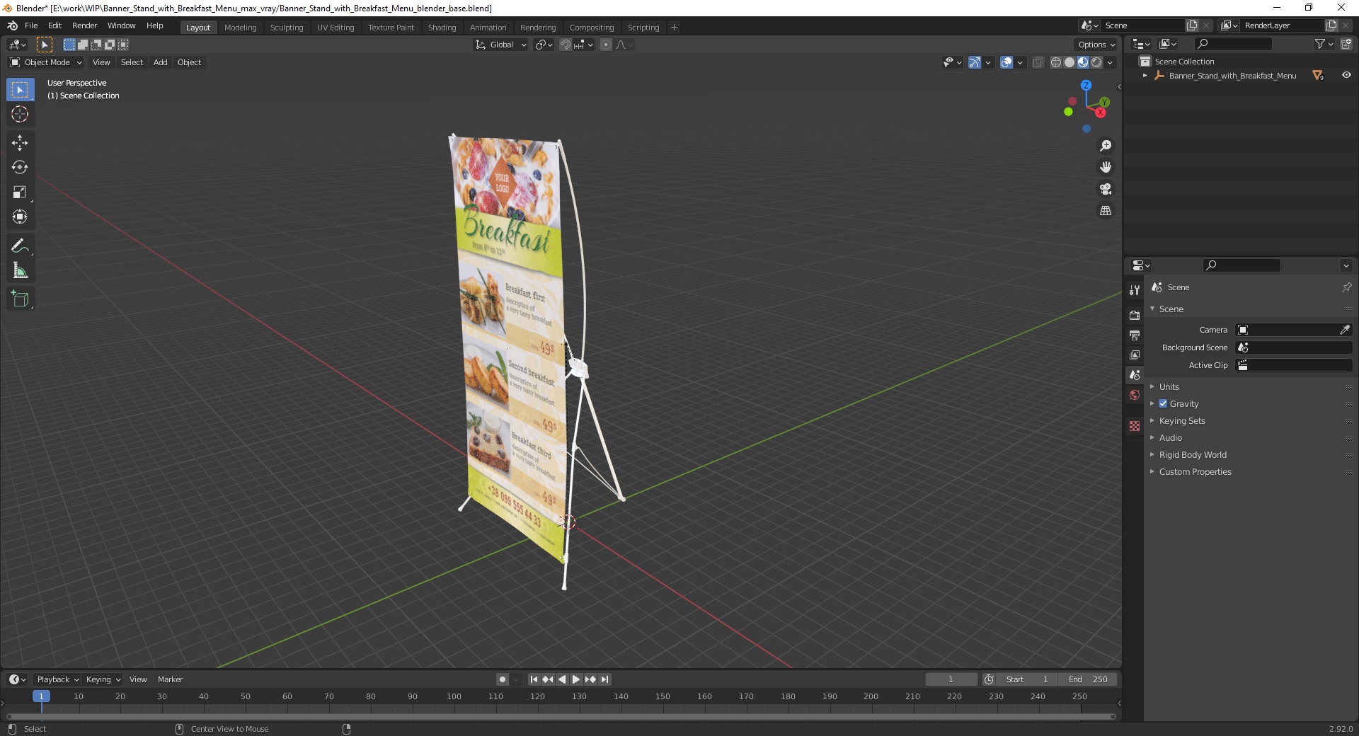 Banner Stand with Breakfast Menu 3D