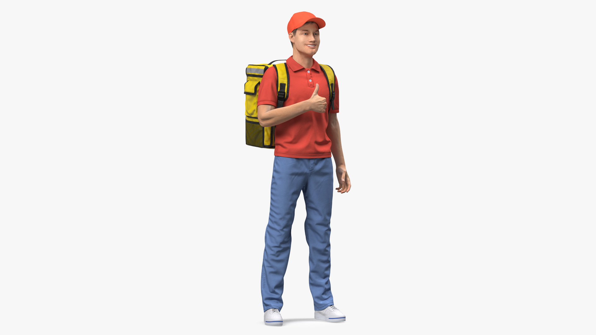 3D Food Delivery Man Thumbs Up Pose Fur