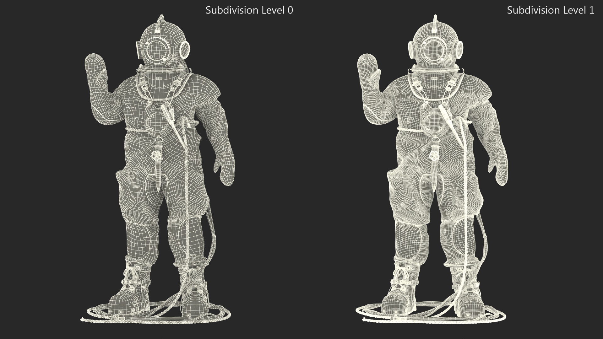 3D Traditional Hard Hat Diving Suit Old Welcoming Pose