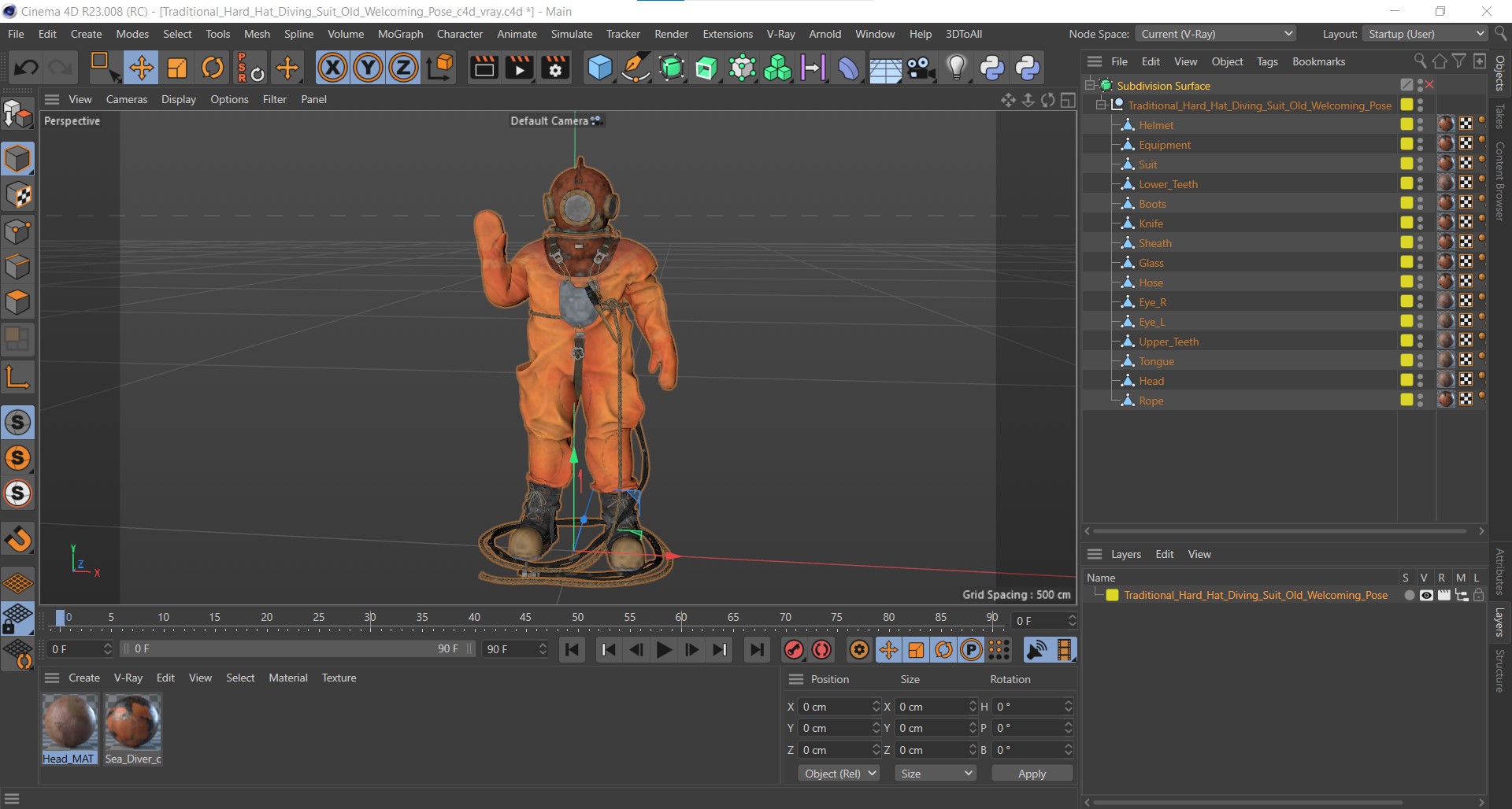 3D Traditional Hard Hat Diving Suit Old Welcoming Pose