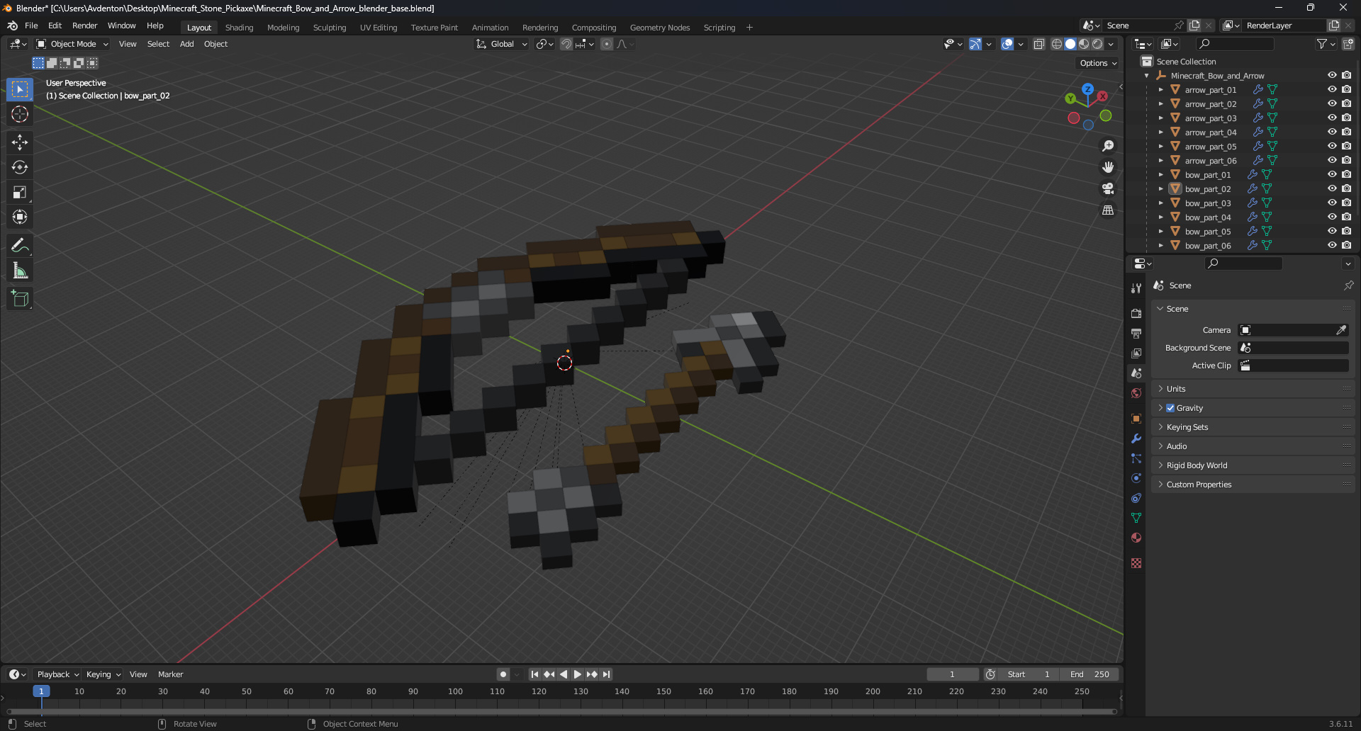 3D Minecraft Bow and Arrow model