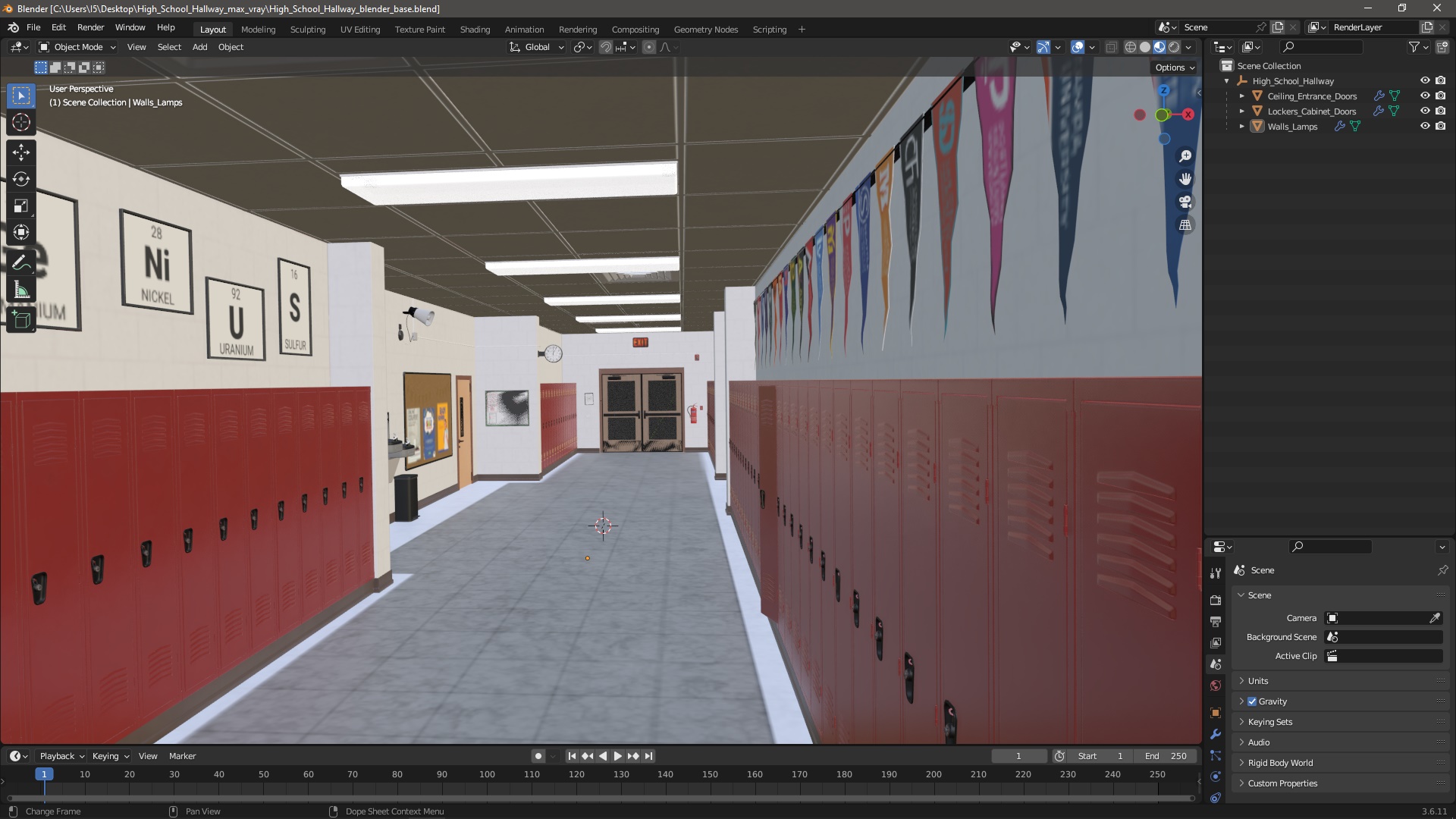 High School Hallway 3D model