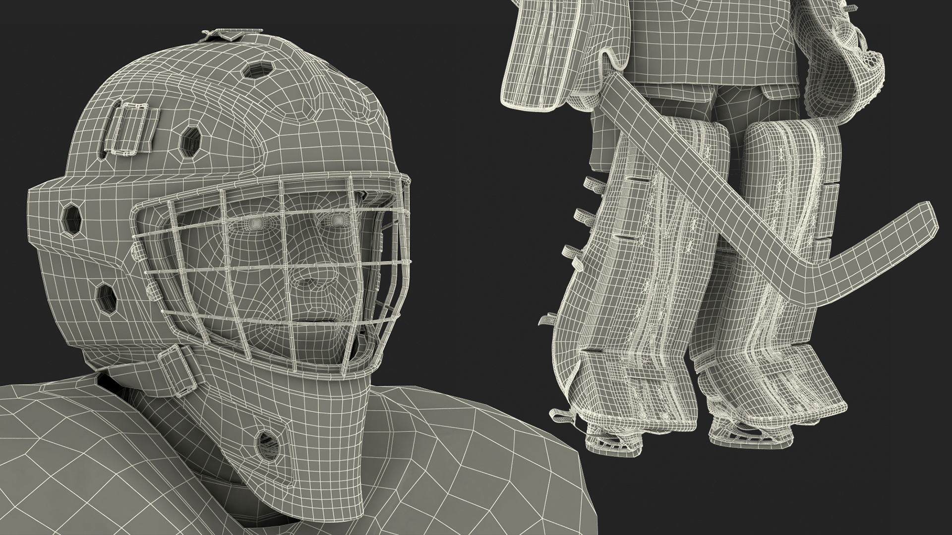 3D Hockey Goalkeeper Fully Equipped Standing Pose