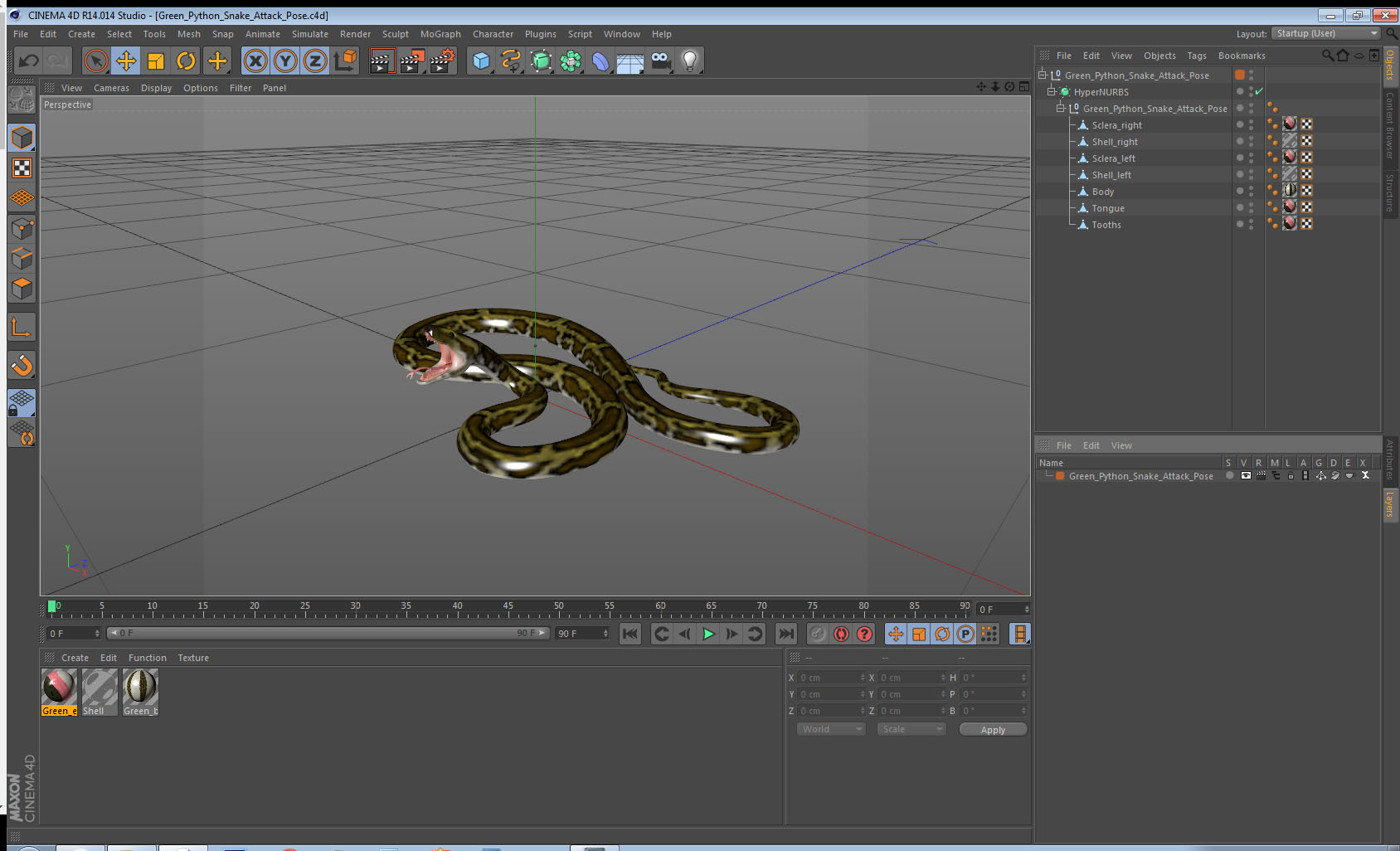 3D model Green Python Snake Attack Pose