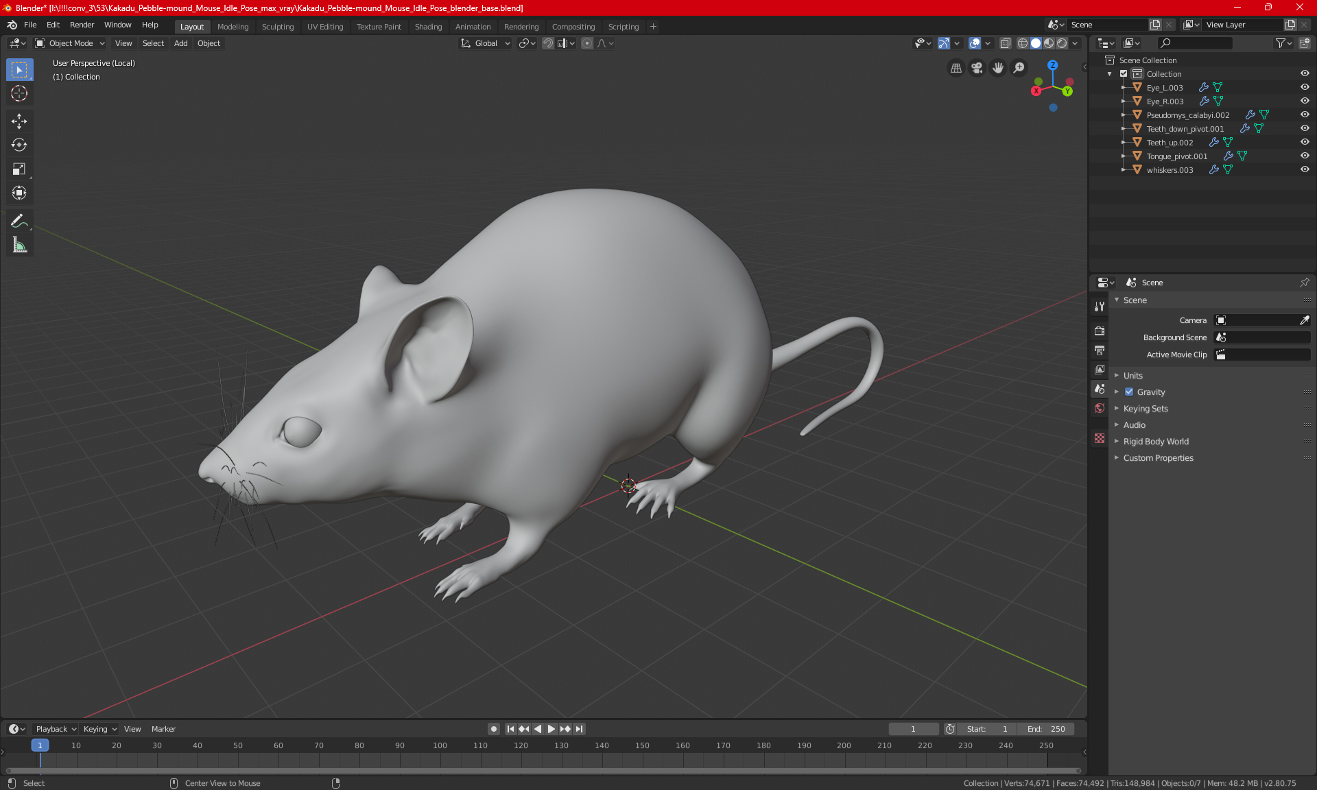 3D model Kakadu Pebble-mound Mouse Idle Pose