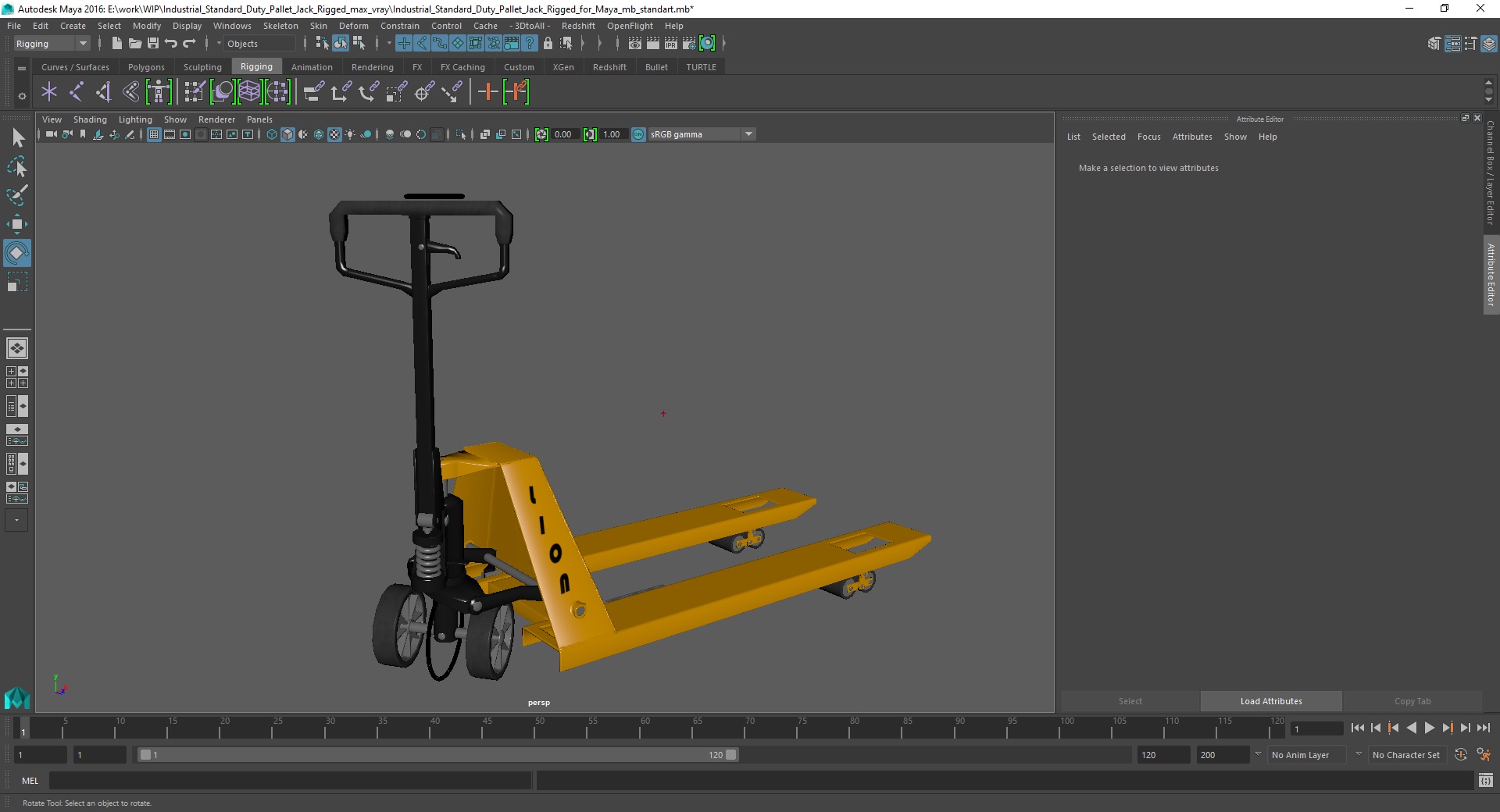 Industrial Standard Duty Pallet Jack Rigged for Maya 3D