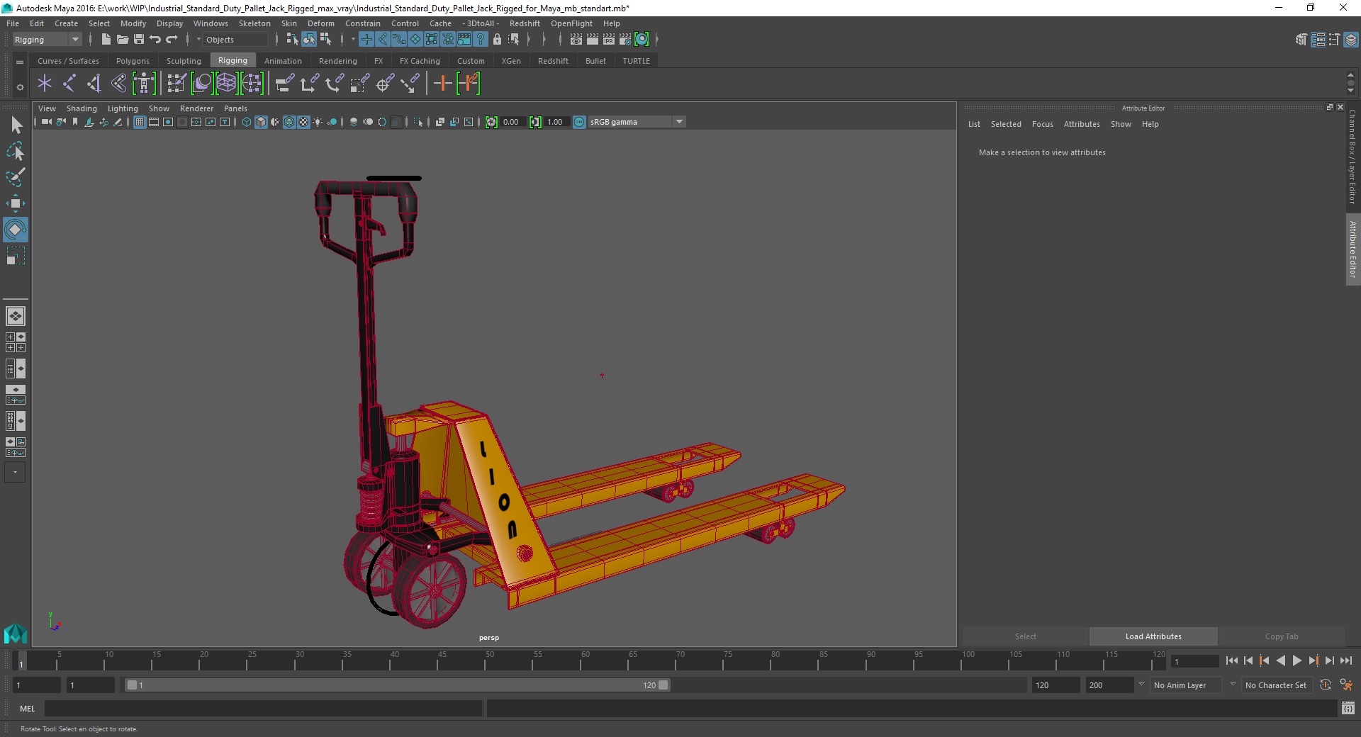 Industrial Standard Duty Pallet Jack Rigged for Maya 3D