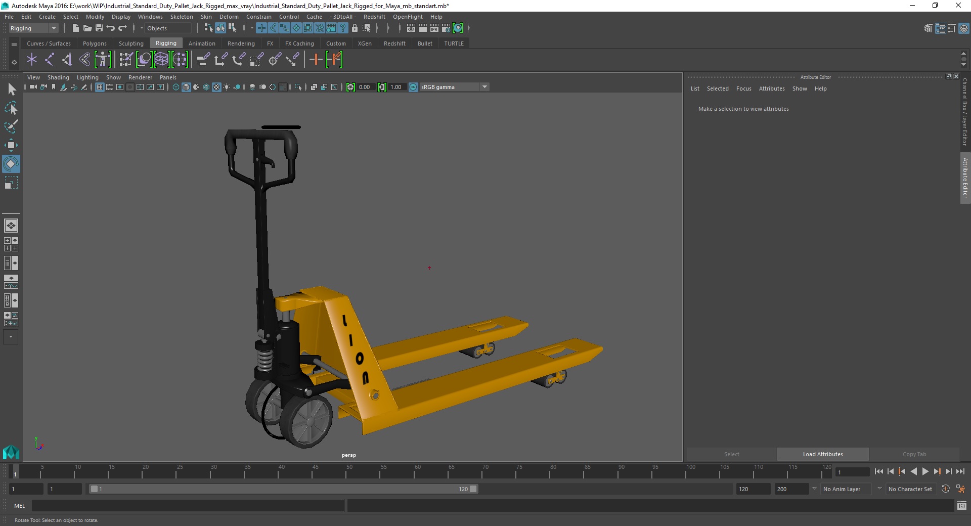 Industrial Standard Duty Pallet Jack Rigged for Maya 3D