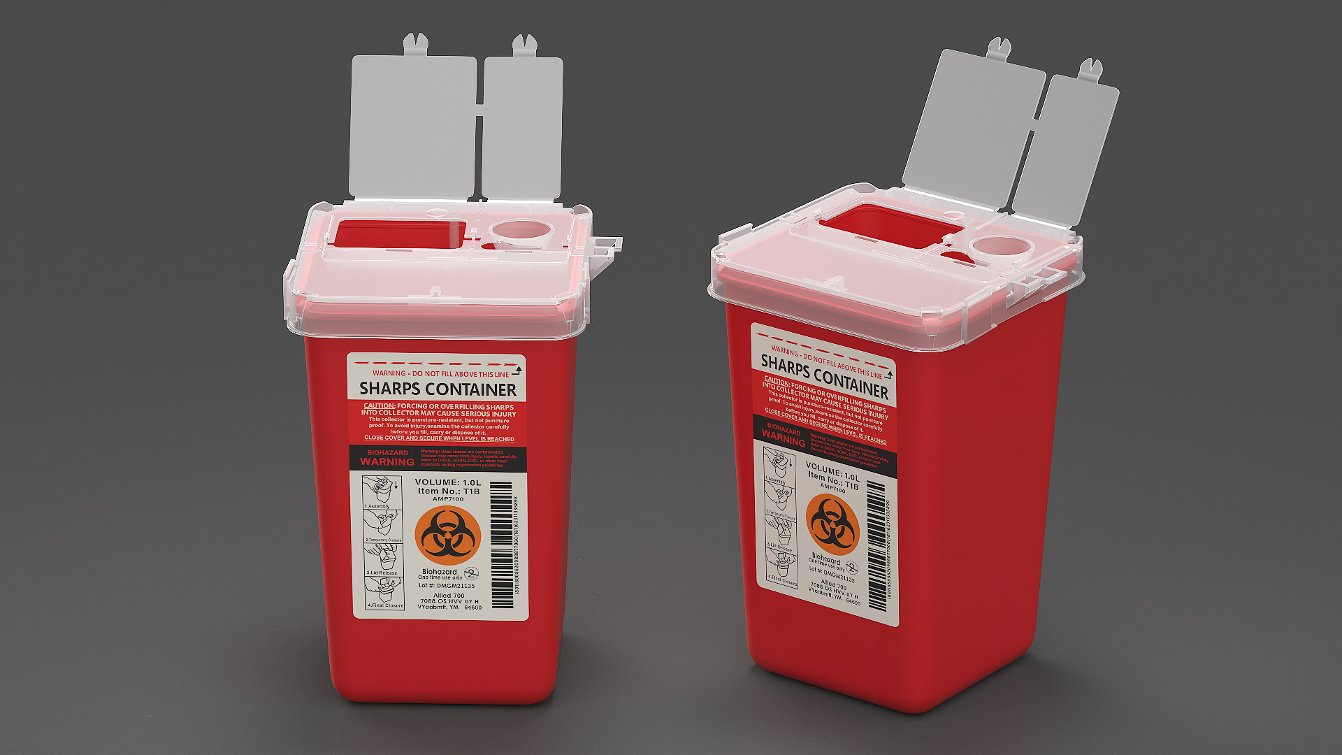 Laboratory Sharps Container Open 3D