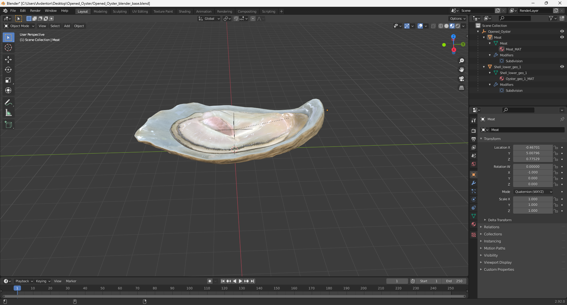 3D Opened Oyster model