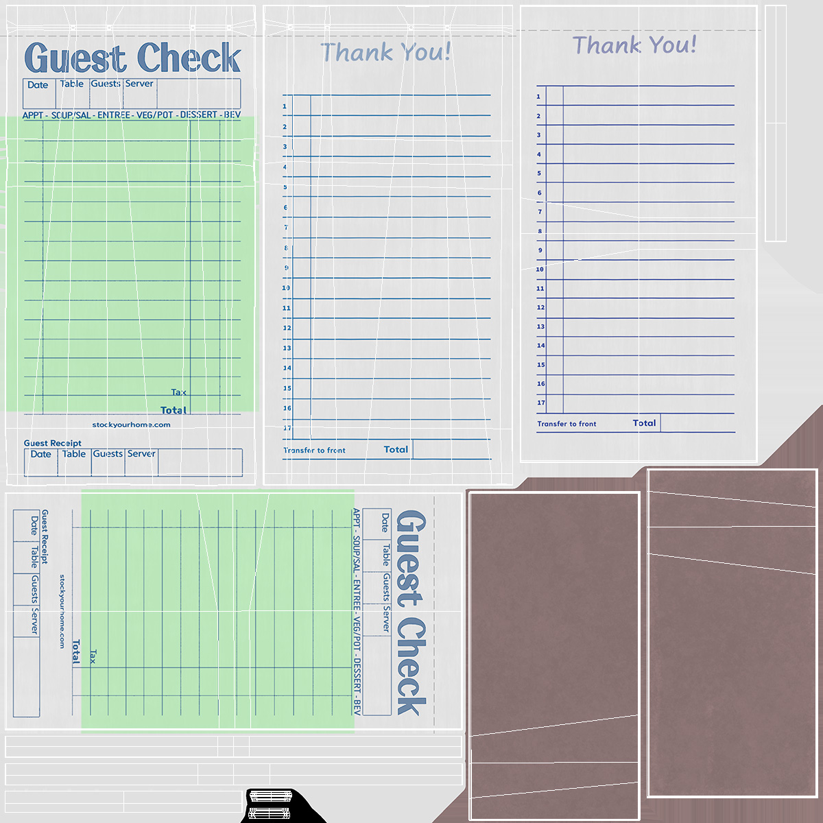 Blank Guest Check Book 3D