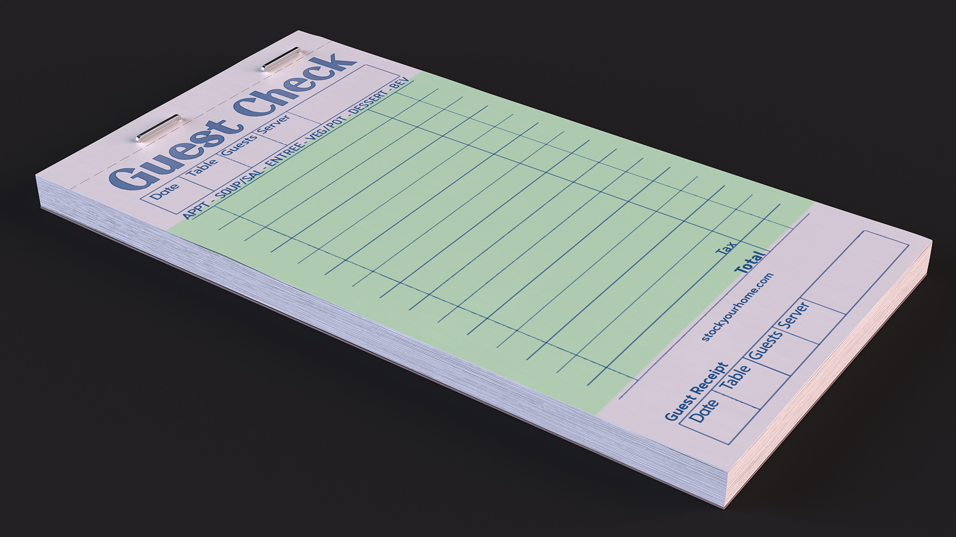 Blank Guest Check Book 3D